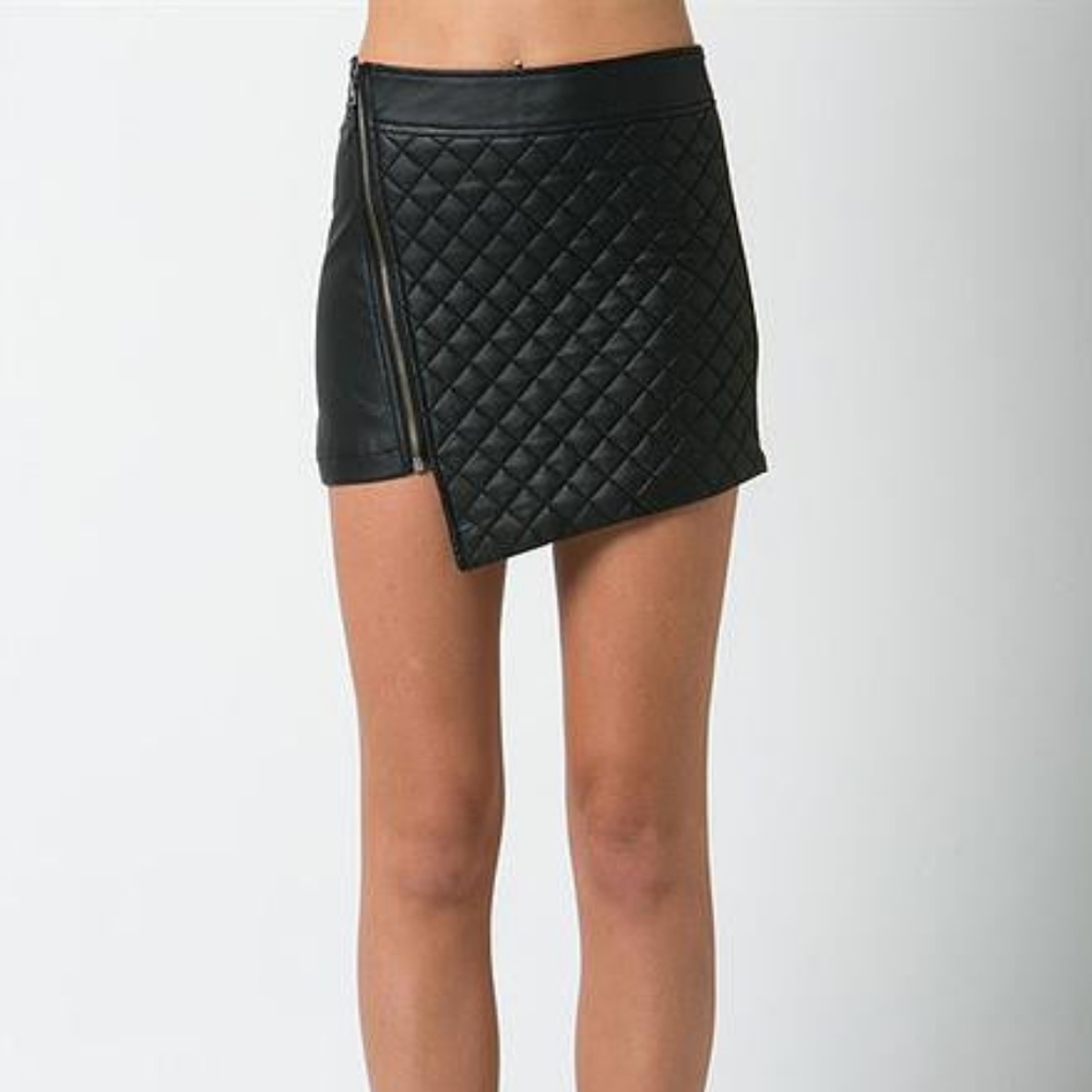 Solemio Faux Leather Asymmetrical Zipper Skirt